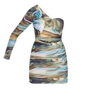 PLT Marble Print One Shoulder Dress